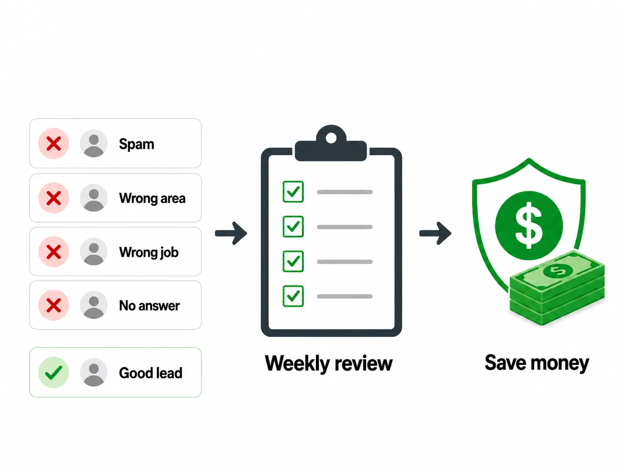 Weekly lead review disputing spam, wrong-area and no-answer leads to save money