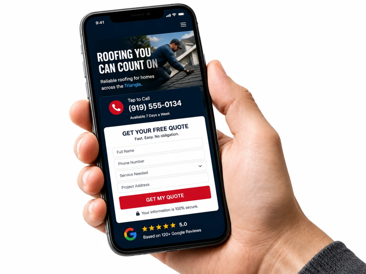 Fast-loading contractor website on a phone