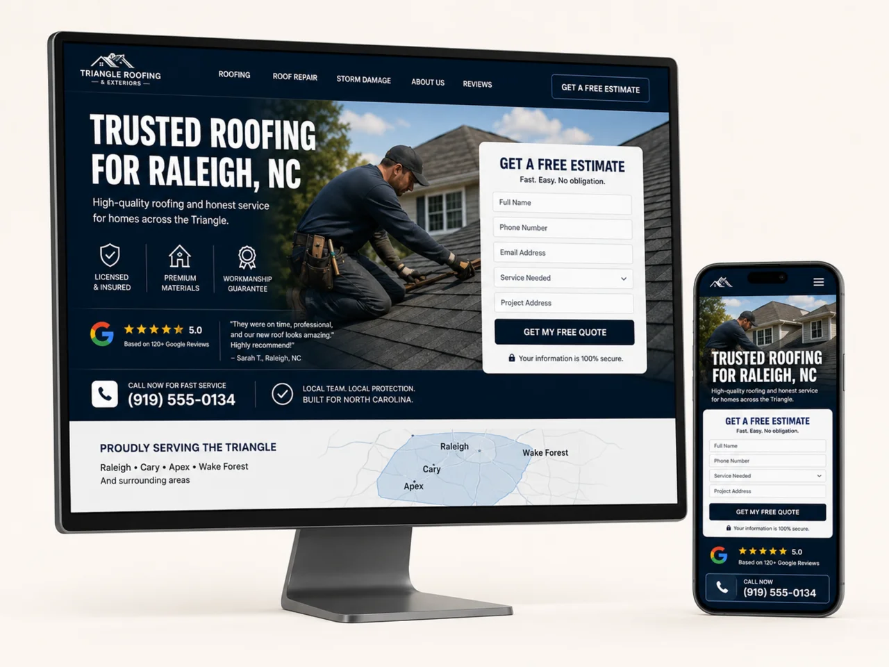 Contractor website shown on desktop and phone